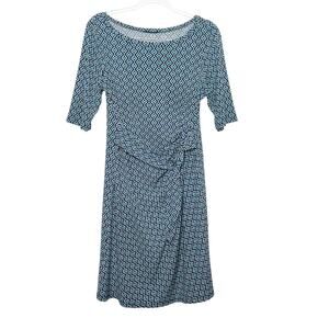 MSK Geo Print Knitted Mini Dress 3/4 Sleeve Boat Neck Blue Black Womens Size M/L